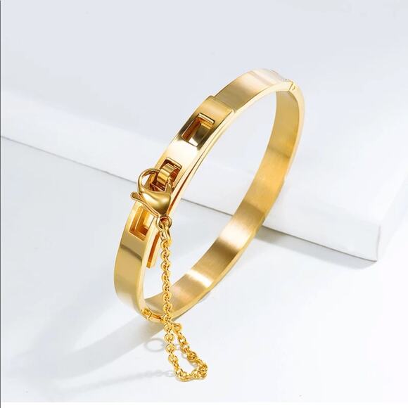 NEW Gold color stainless steel belt chain cuff bangle bracelet jewelry B19 - Picture 2 of 3